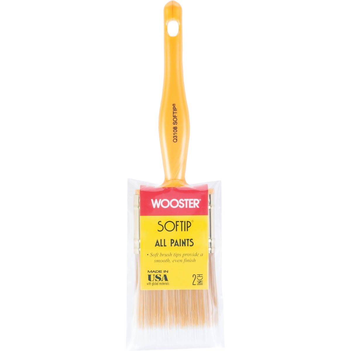 2-inch flat paint brush with yellow handle and soft tips for smooth finish in tools and home improvement projects