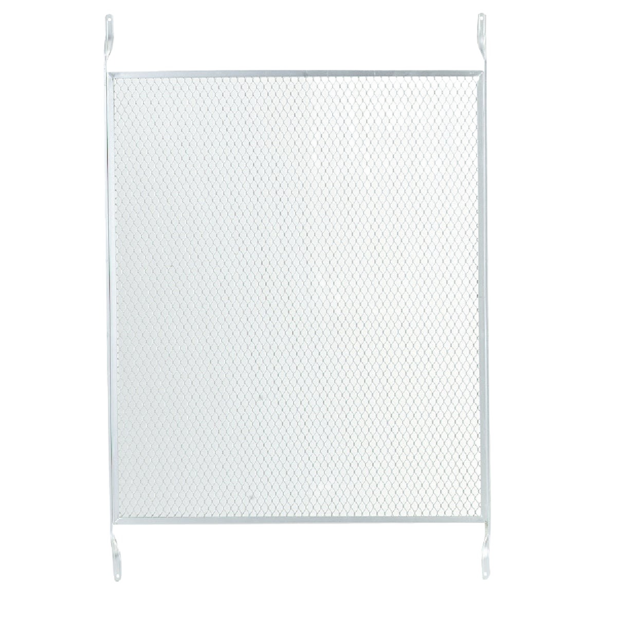 White aluminum door grille with diamond mesh pattern for ventilation and security in home improvement projects