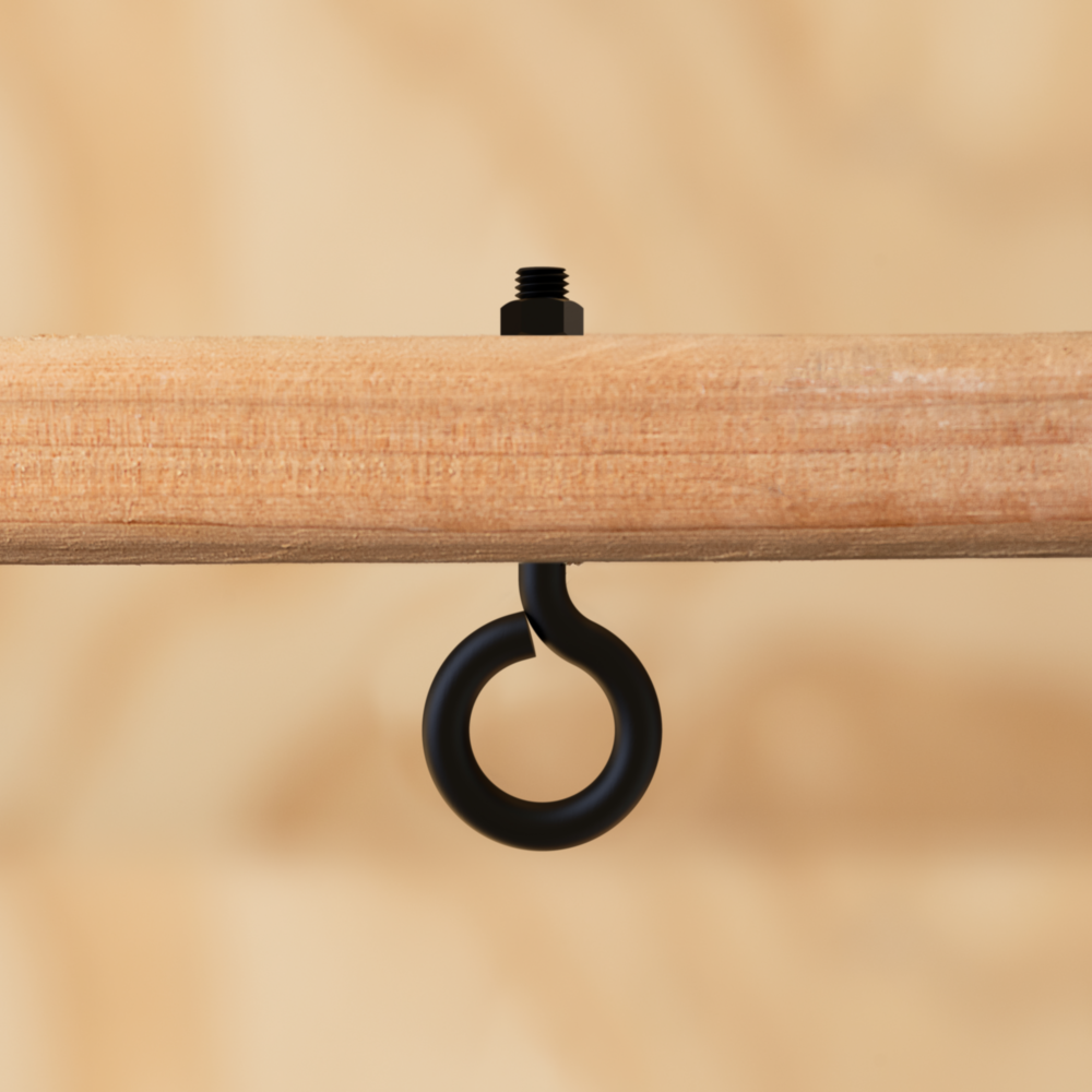 Black Storm Shine finished eye bolt with nut installed in wood for hardware and fastener applications in home improvement collections