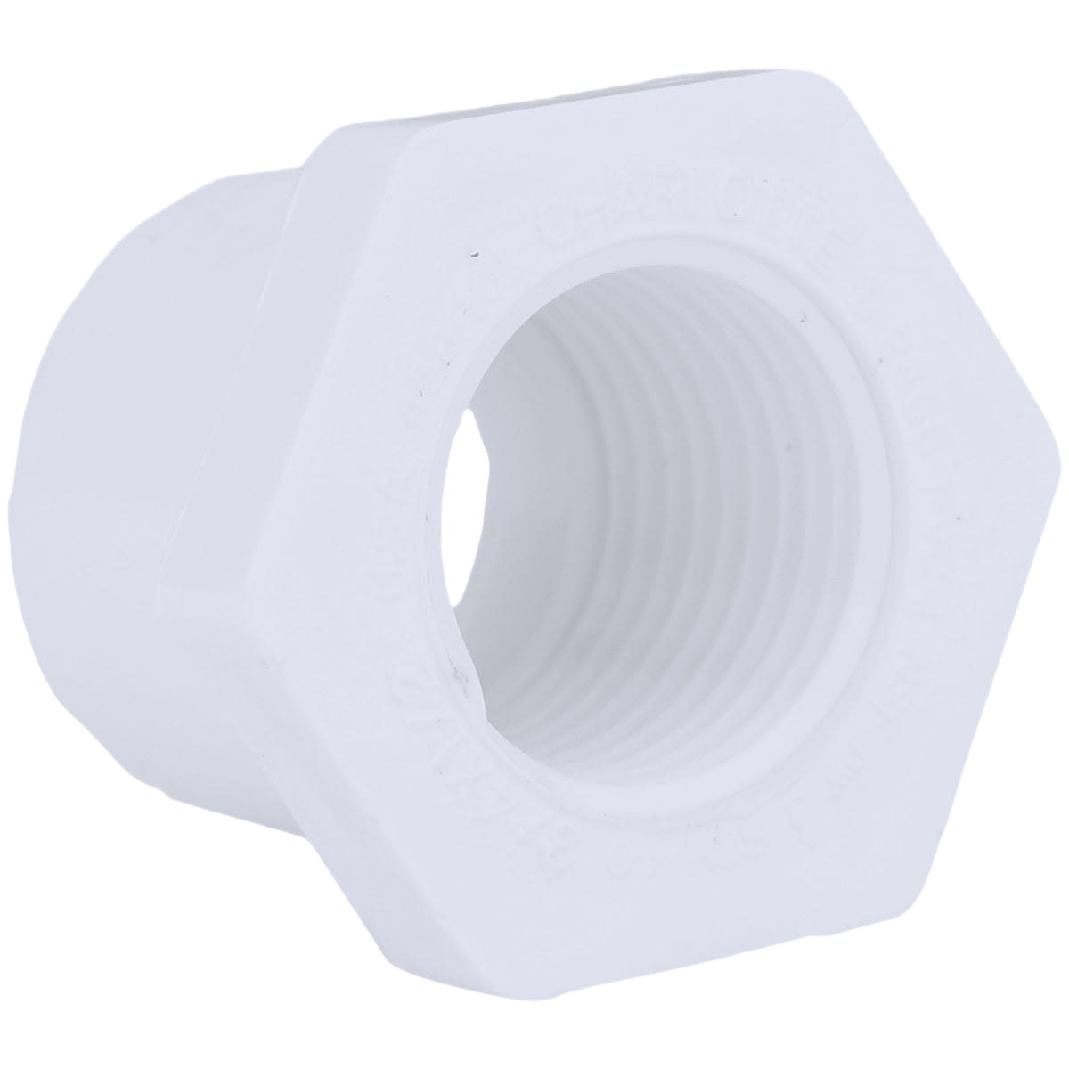 White schedule 40 PVC bushing with threaded female end for plumbing in pipes and fittings under $50 collection
