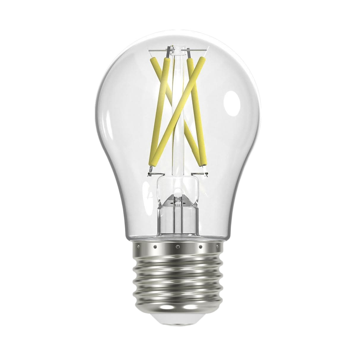 Clear A15 LED light bulb with cool white filament design and medium screw base for residential lighting fixtures