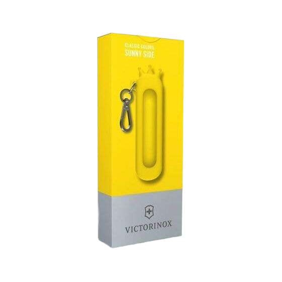 Yellow silicone protective cover with crown detail and metal clip for easy attachment in tools and home improvement tasks