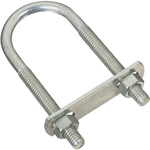 Zinc round U bolt with nuts and plate, designed for secure fastening in tools and home improvement projects