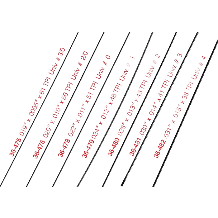 Set of fine-toothed metal piercing saw blades in 12-pack for precision cutting in woodworking and tool accessories collections