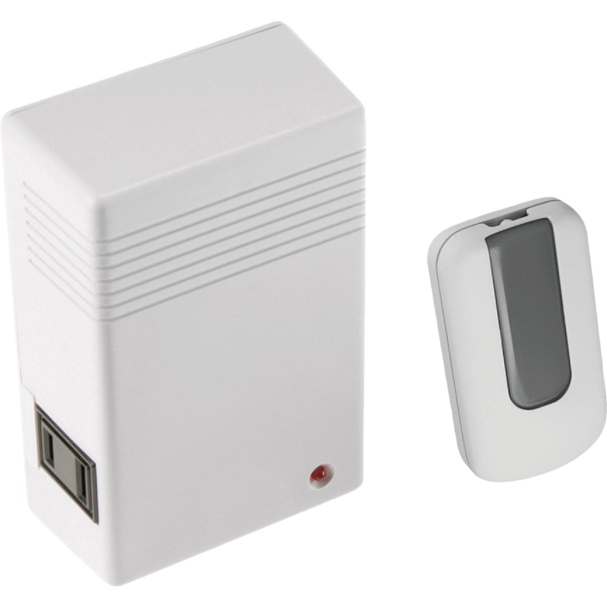 White plastic touch lamp control socket with a small remote featuring a gray button for home convenience use