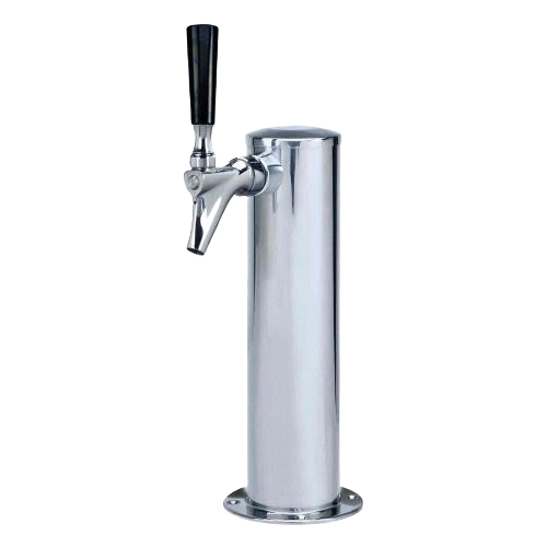 Polished stainless steel beverage tower with single tap handle for kitchenware and appliance use in home improvement collections