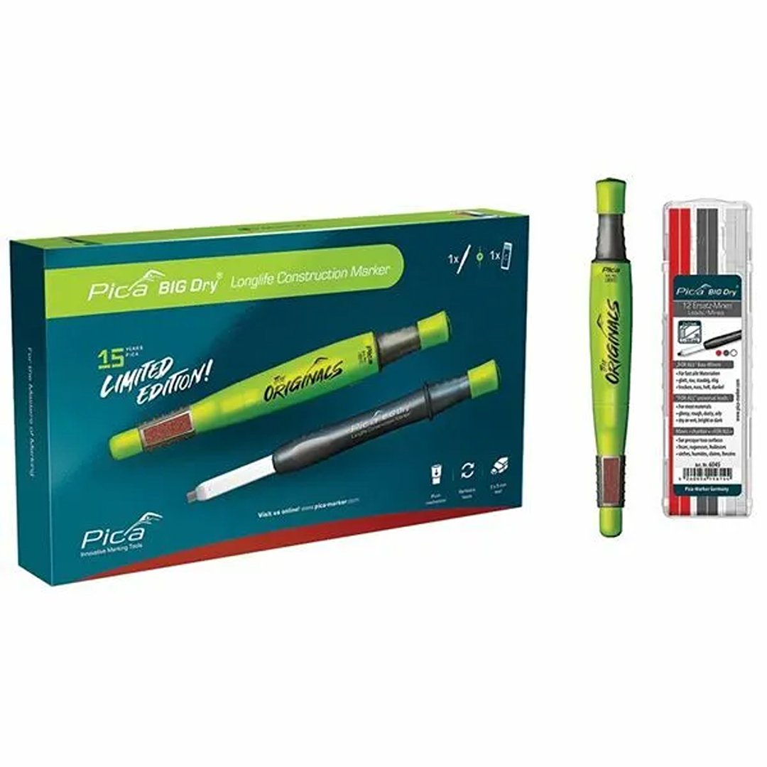 Limited edition bright yellow construction marker set with refills for woodworking and measuring tools in office supplies collection