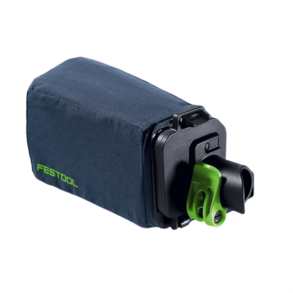 Dust collection bag with fabric body and green locking mechanism for woodworking tool accessories and dust management under $50.