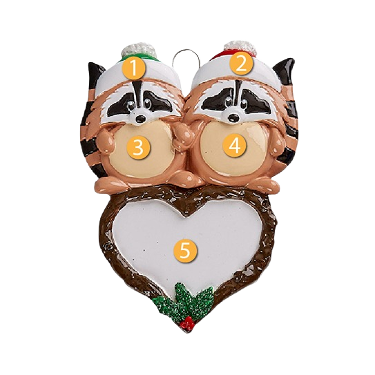 Raccoon couple wearing Santa hats hugging heart-shaped frame ornament for Christmas under $50 collection