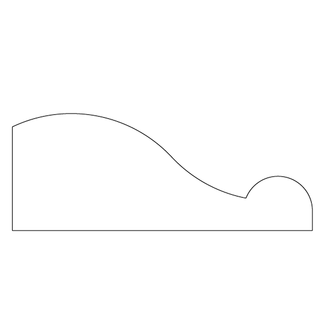 Curved oak base cap molding profile for finishing trim in home improvement and woodworking projects