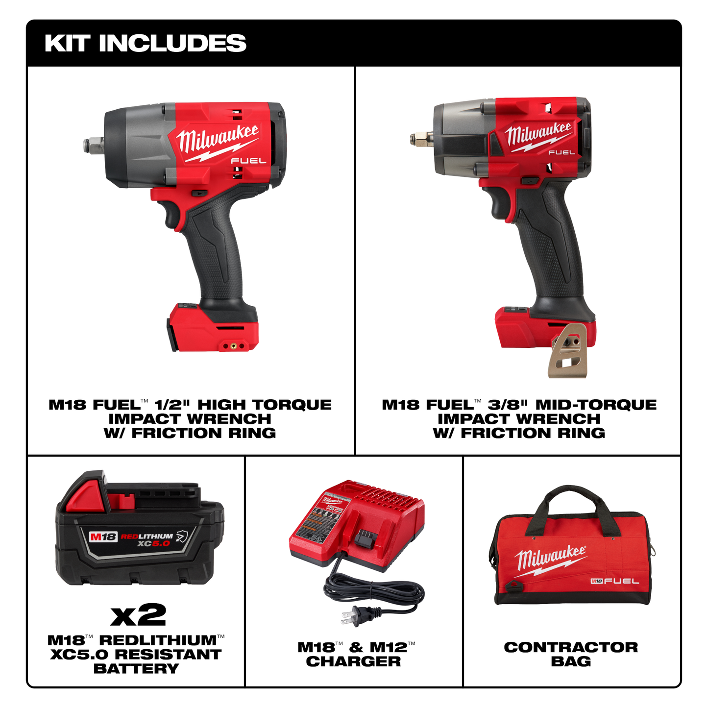 Milwaukee M18 FUEL™ 1/2" HTIW & 3/8" MTIW Automotive Combo Kit