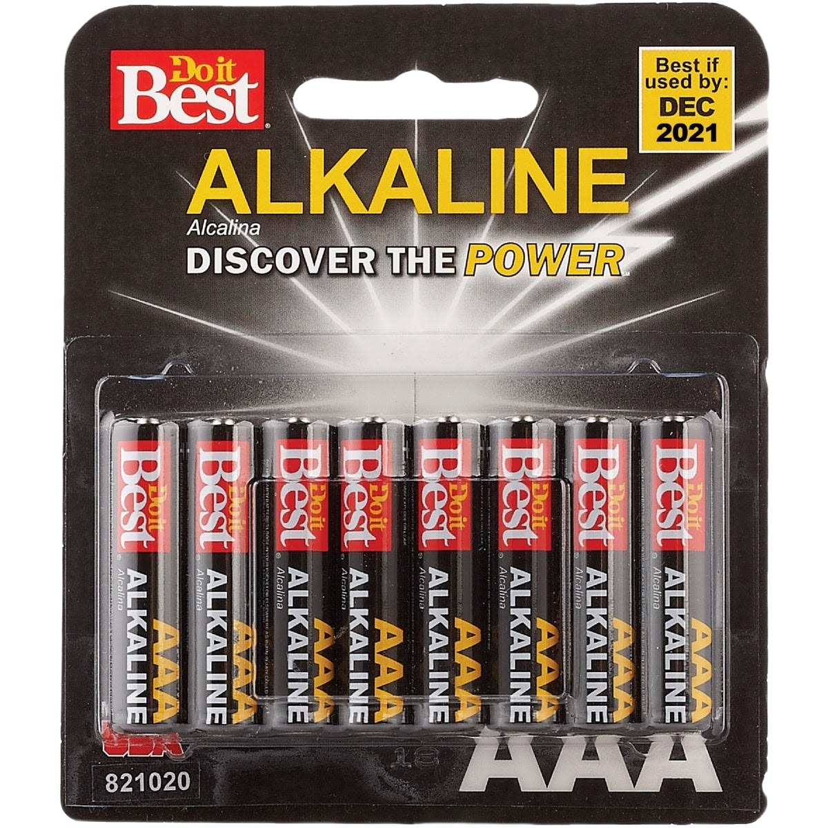 Pack of eight AAA alkaline batteries with durable construction for reliable power in tools and home improvement devices