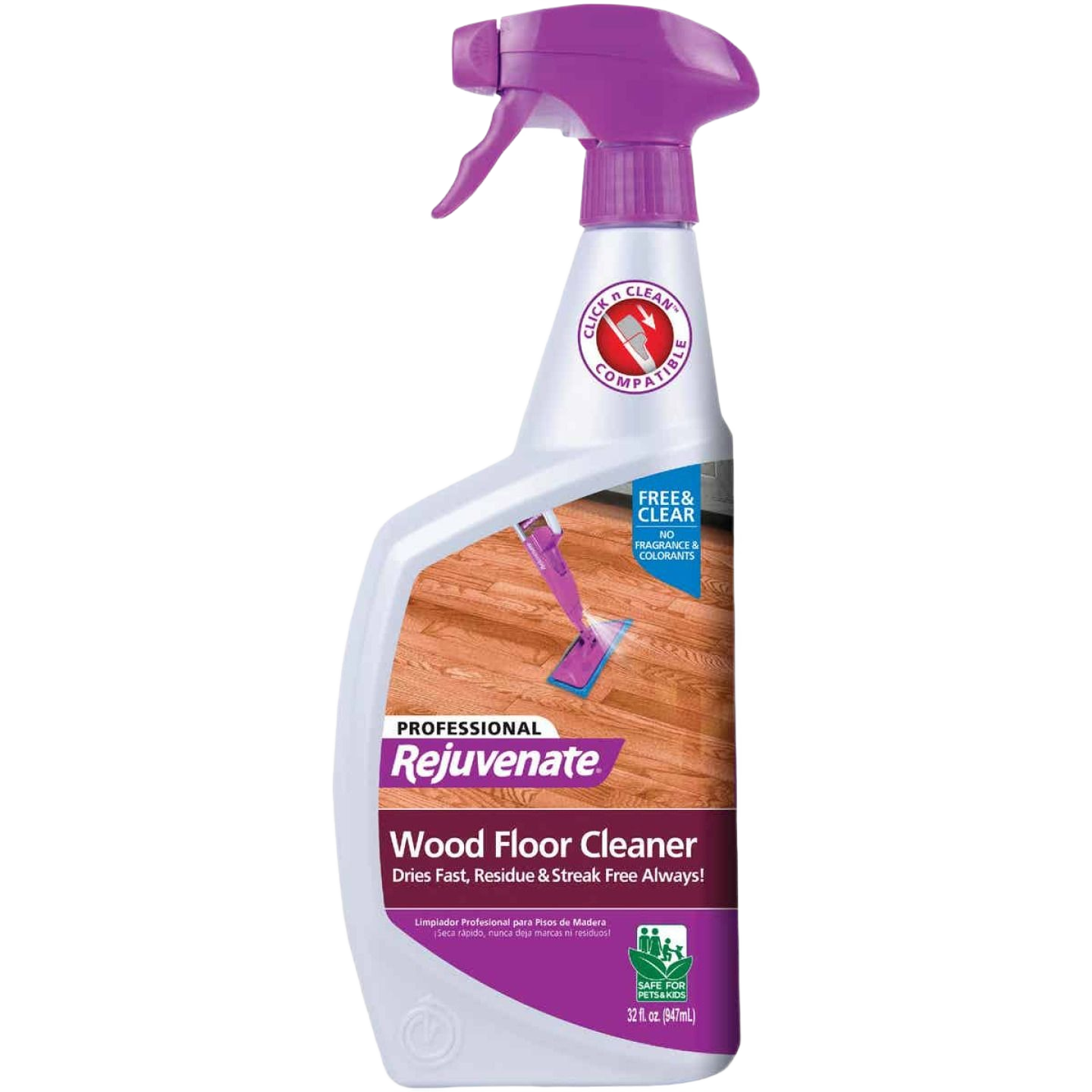Spray bottle of professional wood floor cleaner with purple label for floor care and cleaning supplies under $50 collections