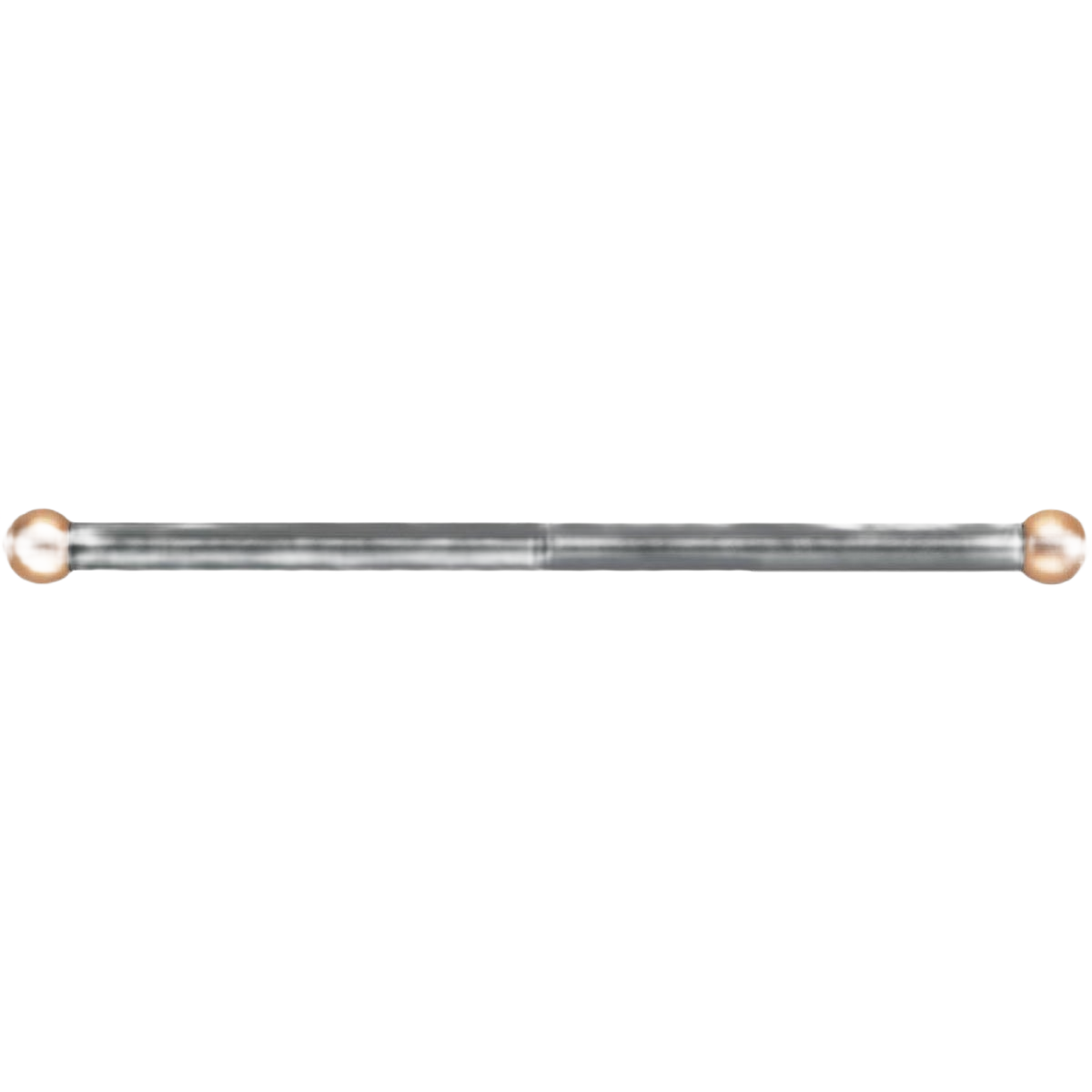 Black steel lamp post crossarm with brass-colored polycarbonate end spheres for outdoor lighting fixtures
