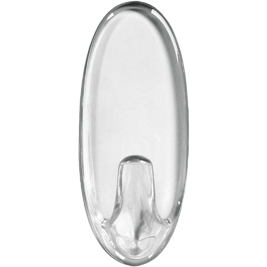 Clear small adhesive utility hook designed for damage-free hanging in hardware and fasteners collections