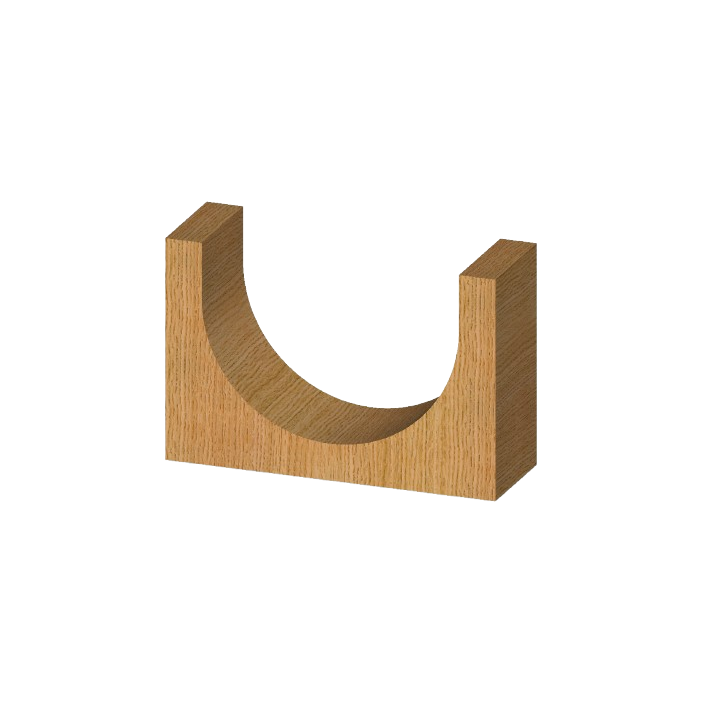 Wood block sample with smooth concave groove carved for woodworking tool accessory demonstration