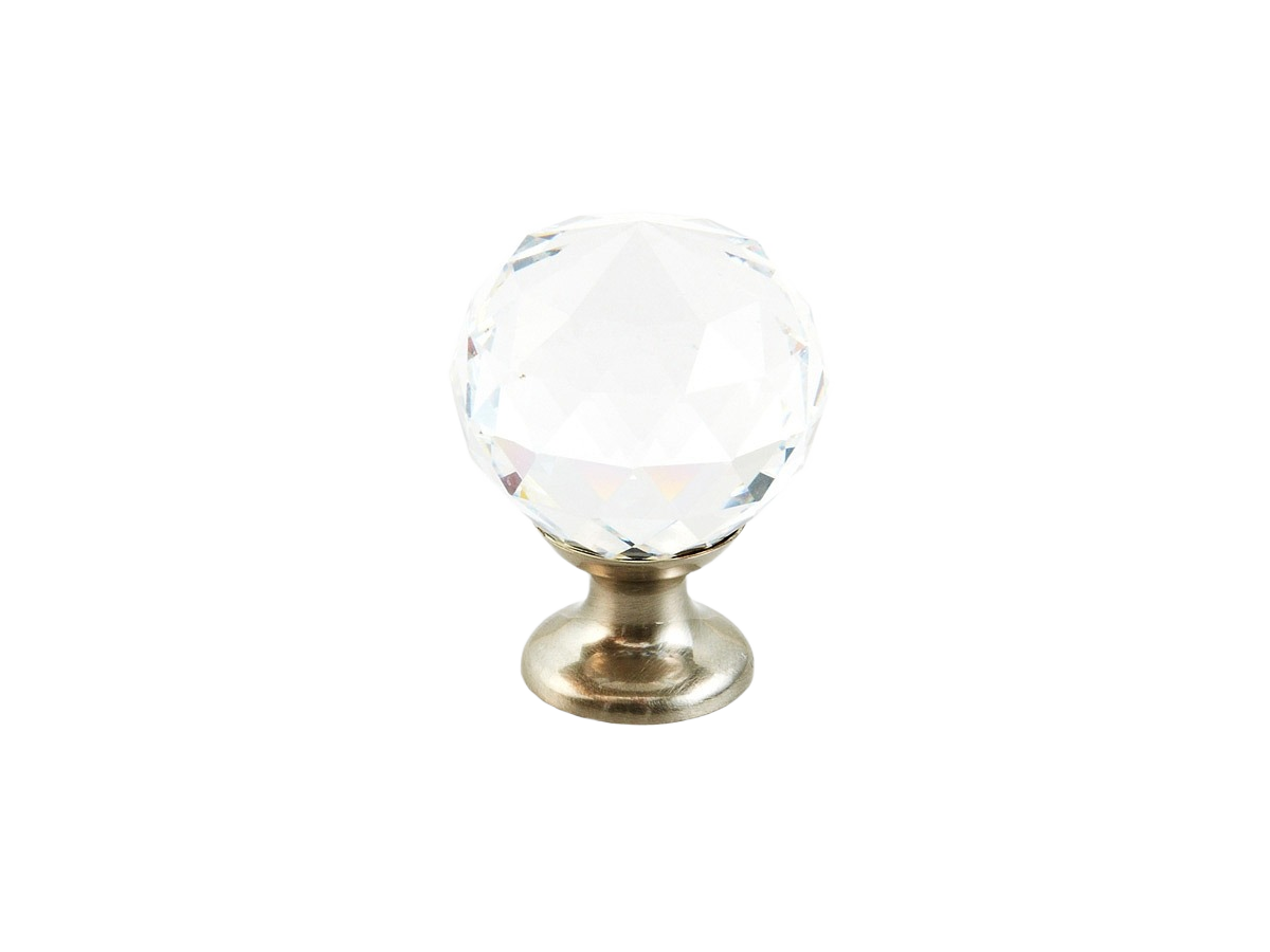 Faceted crystal cabinet knob with classic satin nickel base for elegant home improvement projects
