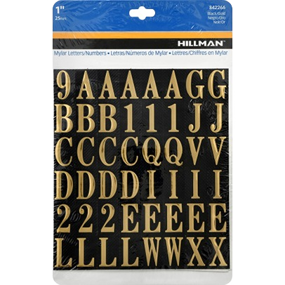 Sheet of black and gold vinyl adhesive letters and numbers for home improvement and hardware projects under $50 collections
