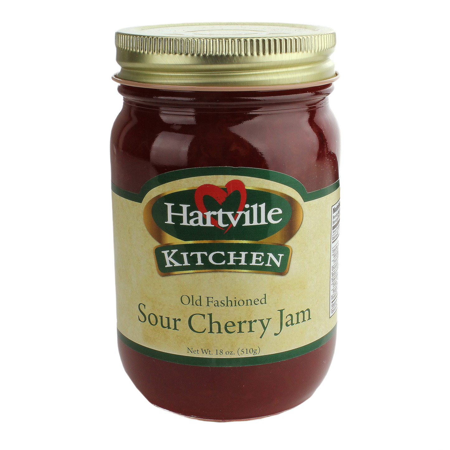 Glass jar of Hartville Kitchen sour cherry jam with gold metal lid in jams and jellies under $50 collection