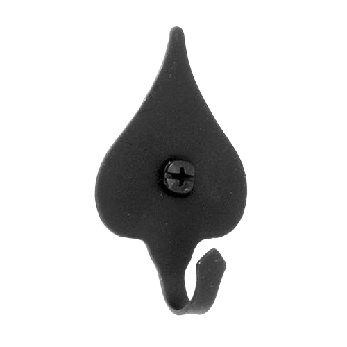 Black decorative large heart-shaped metal hook with mounting screw for hardware and home organization.