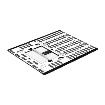 White and black Shaper Tools plate with precise grid markings for woodworking and home improvement projects