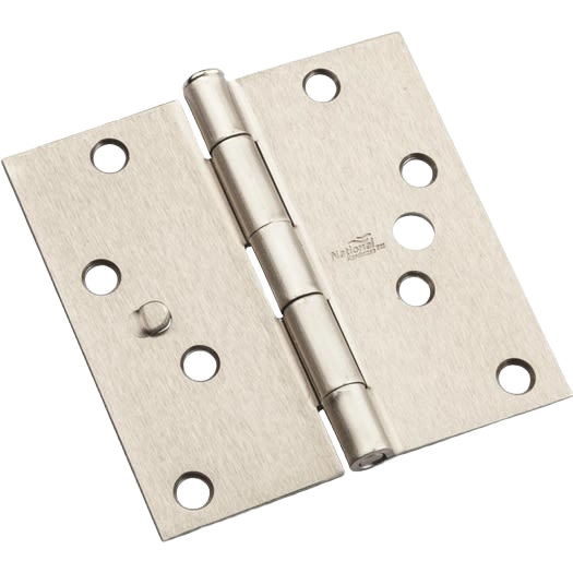 Satin nickel square door hinge with multiple screw holes designed for home improvement and hardware projects