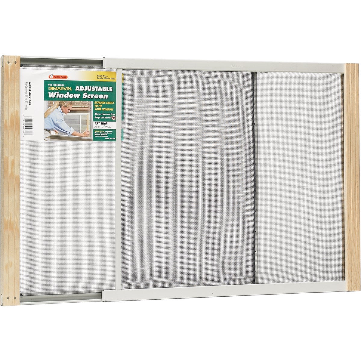Adjustable metal rail window screen with wooden side rails for versatile home improvement and window protection tasks