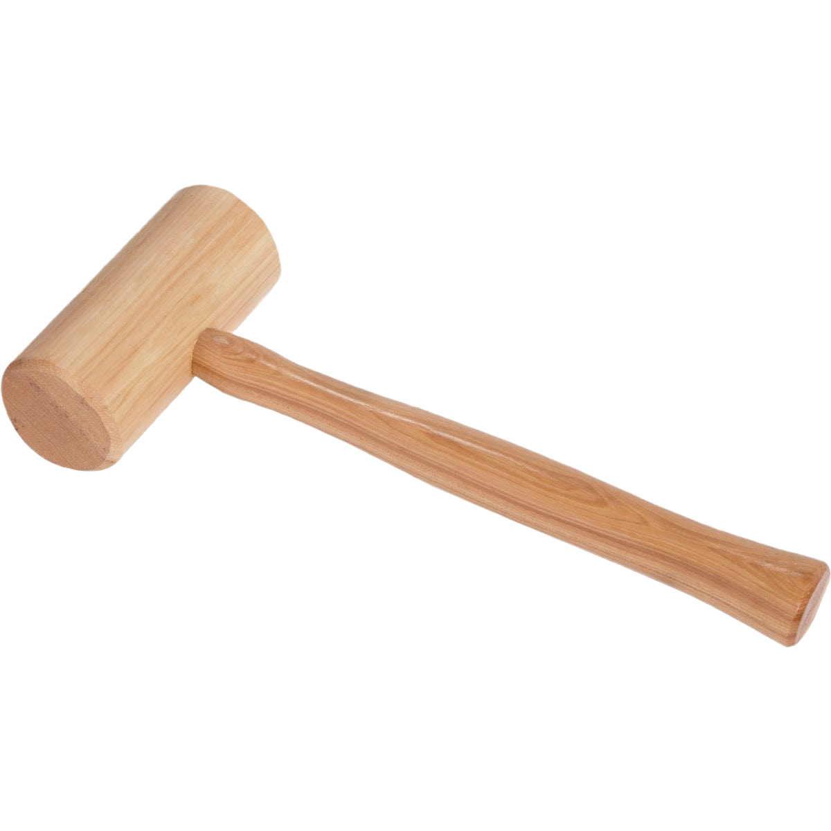 Wooden mallet with hickory handle designed for durable use in tools and home improvement projects
