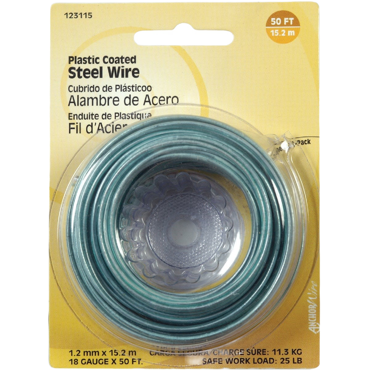 Coated steel wire spool in plastic packaging for general purpose use in home improvement projects