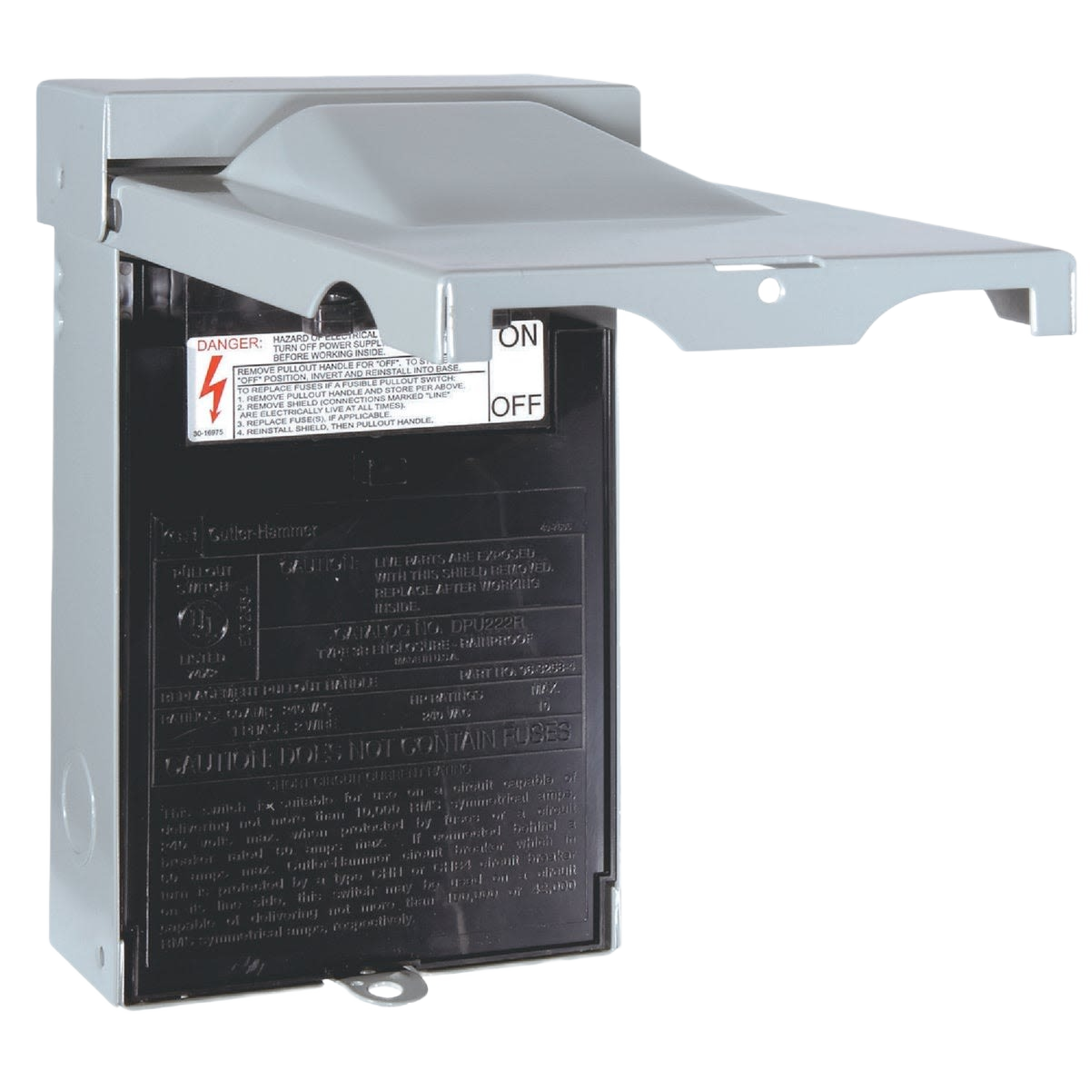 Gray rainproof air conditioner disconnect switch box with protective cover for outdoor electrical connections