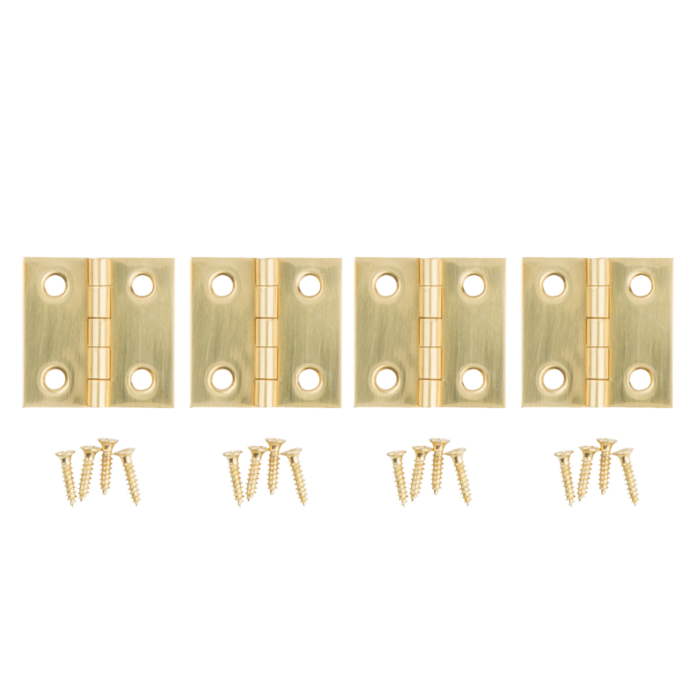 Four solid brass medium decorative hinges with mounting screws for home improvement projects under $50