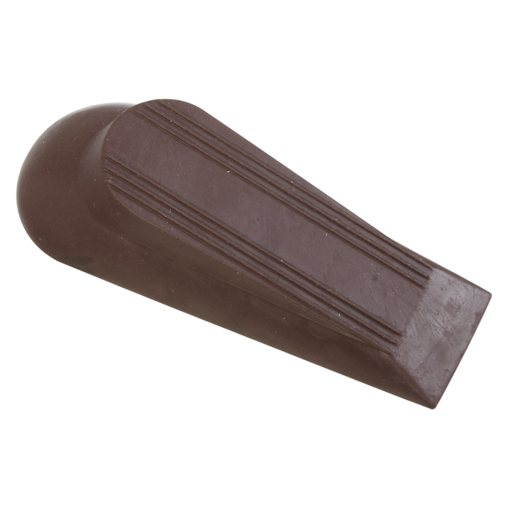 Flexible brown rubber wedge door stop for securing doors in place without mounting in door accessories collection