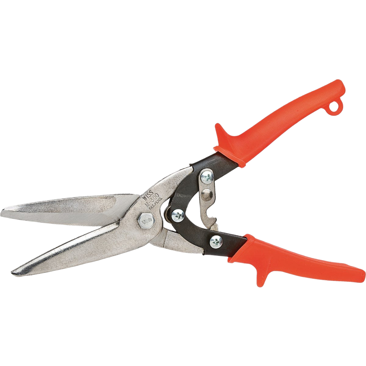 Metal compound action snips with red ergonomic handles for precision cutting in tools and home improvement tasks