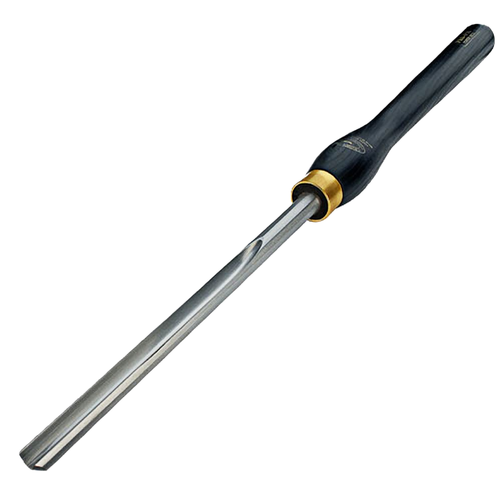 Half-inch bowl gouge with polished steel blade and dark wood handle for precision woodturning tasks