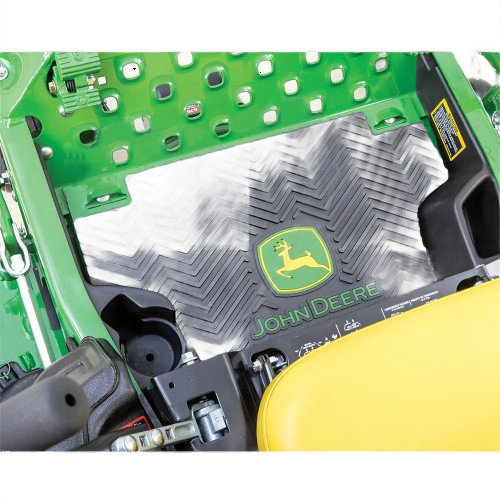 Black rubber floor mat with John Deere logo for zero turn mowers in John Deere Parts & Accessories collection under $50