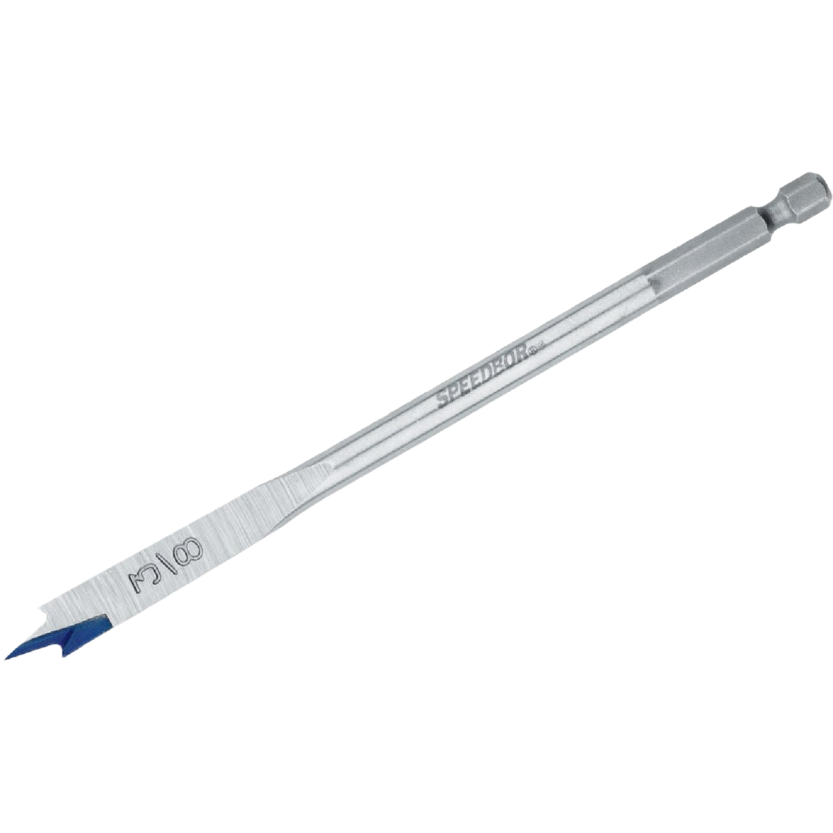 Metal spade bit with blue tip for efficient wood drilling, featured in drill bits and power tool accessories collections