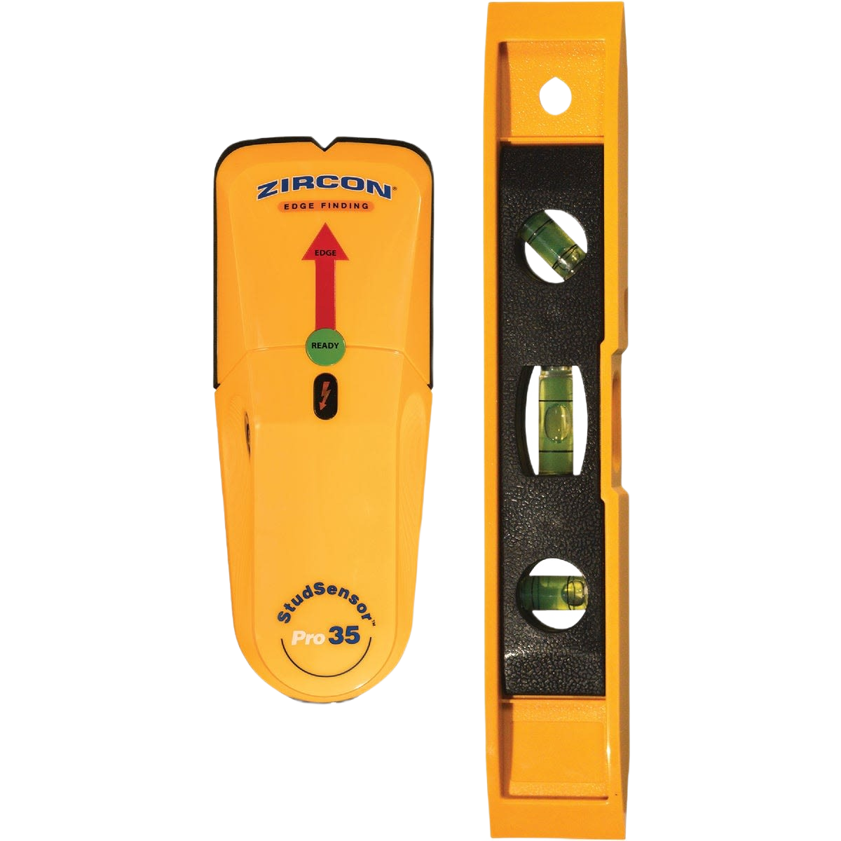 Yellow Zircon stud finder and compact spirit level for woodworking and measuring tasks in home improvement tools collection under $50
