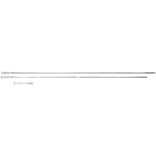 Two long zinc-plated metal rods with threaded ends for screen door tension adjustment in home improvement use