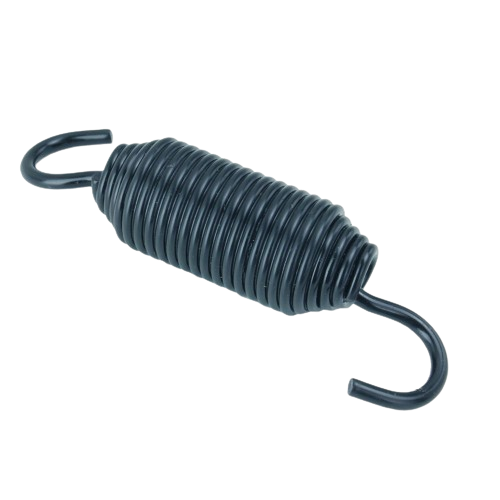 Black heavy-duty metal tension spring with hooked ends for durable home improvement and repair applications