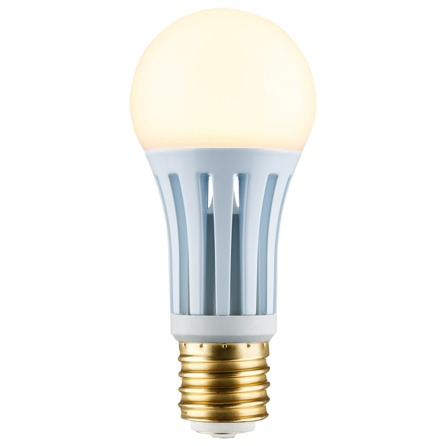 White LED bulb with molded vented base and brass screw for versatile lighting and electrical home improvement use