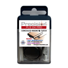 Black concealed magnetic catch with mounting hardware for door fastening and home improvement projects