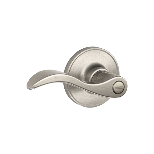 Satin nickel privacy door lever with turn-button lock for easy installation in home improvement and hardware collections