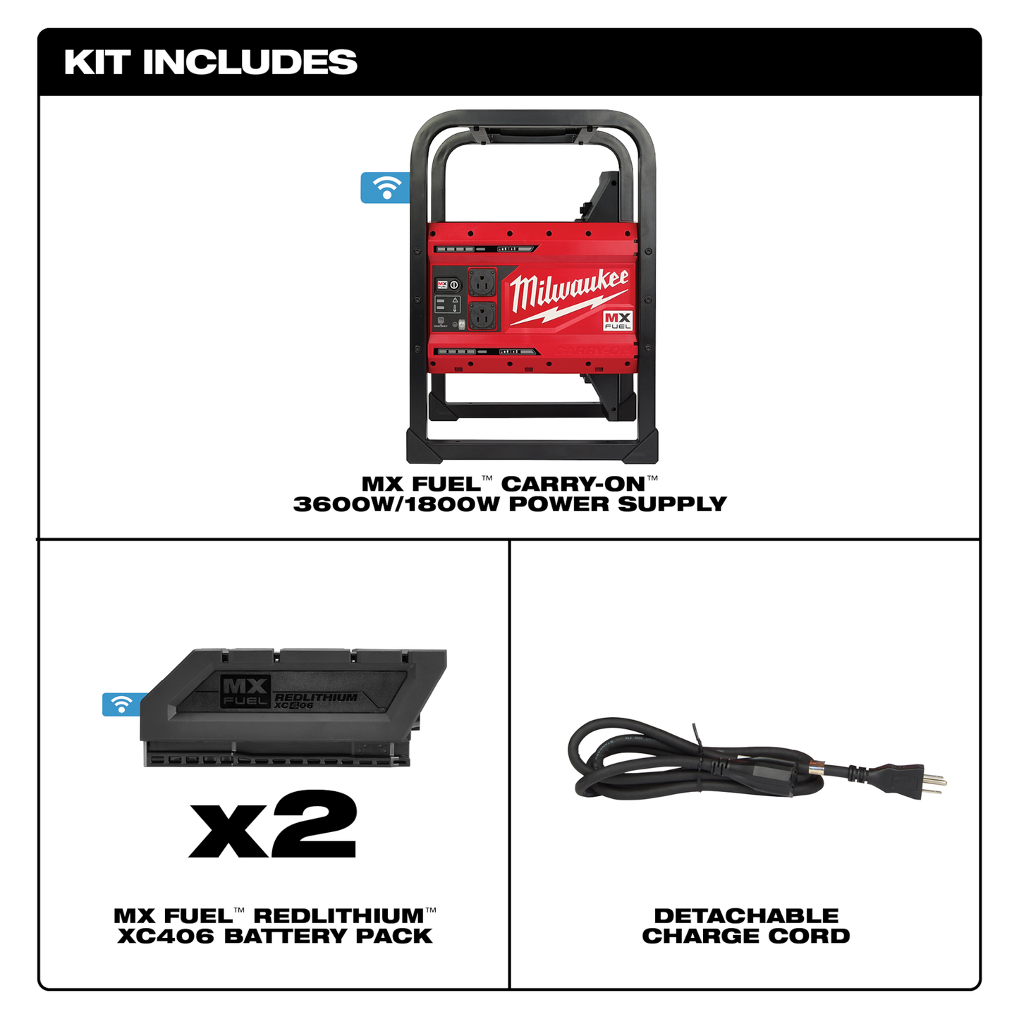Milwaukee MX FUEL™ CARRY-ON™ 3600W/1800W Power Supply Kit