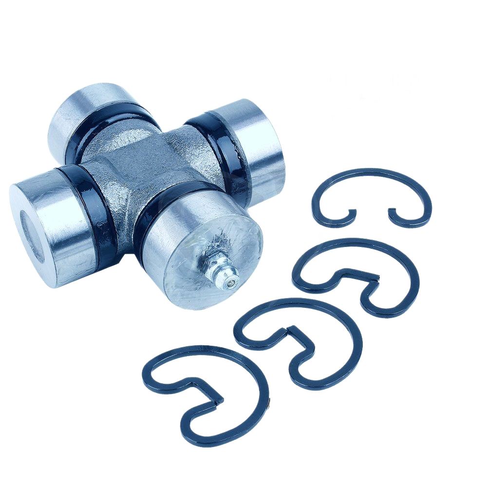 Steel cross and bearing assembly with retaining clips for mechanical repair and maintenance tasks