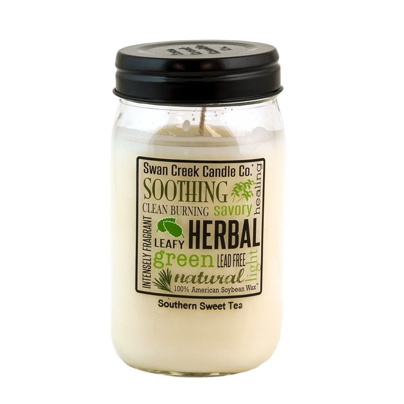 Swan Creek jar candle in Southern Sweet Tea scent with black lid and natural soy wax for home ambiance