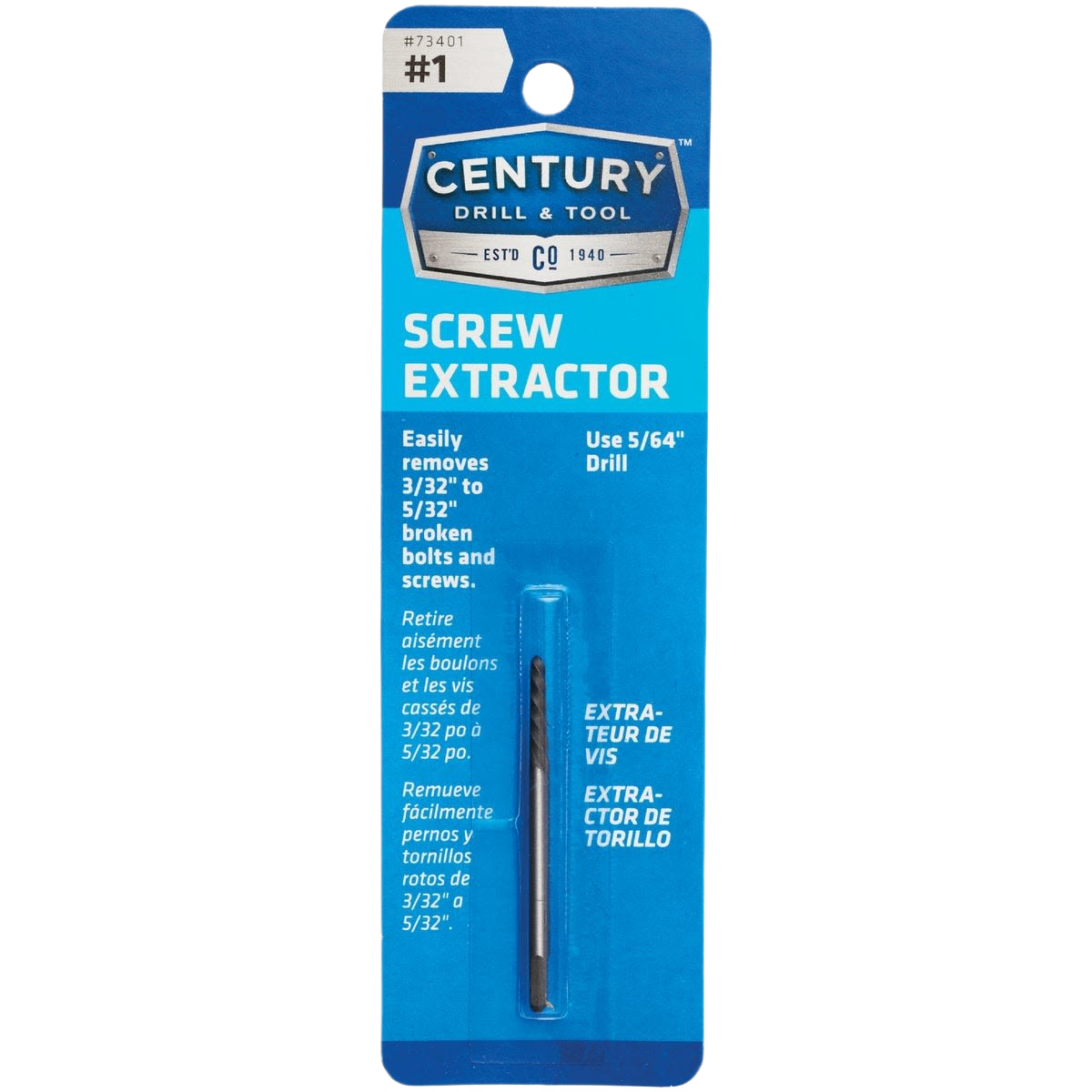 Blue packaging of a spiral flute screw extractor tool for removing broken bolts and screws in home improvement tasks