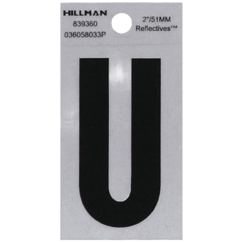 Black reflective Mylar square cut letter U sticker for home improvement and hardware use under $50 collection