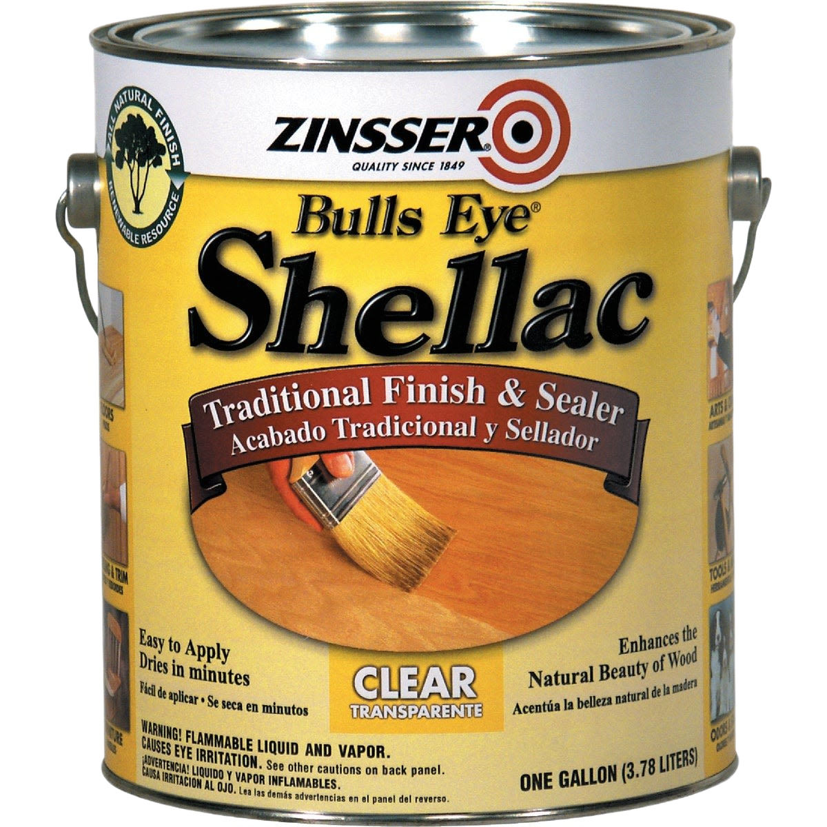 One gallon container of Zinsser Bulls Eye shellac clear finish and sealer for wood in Staines and Sealers collection