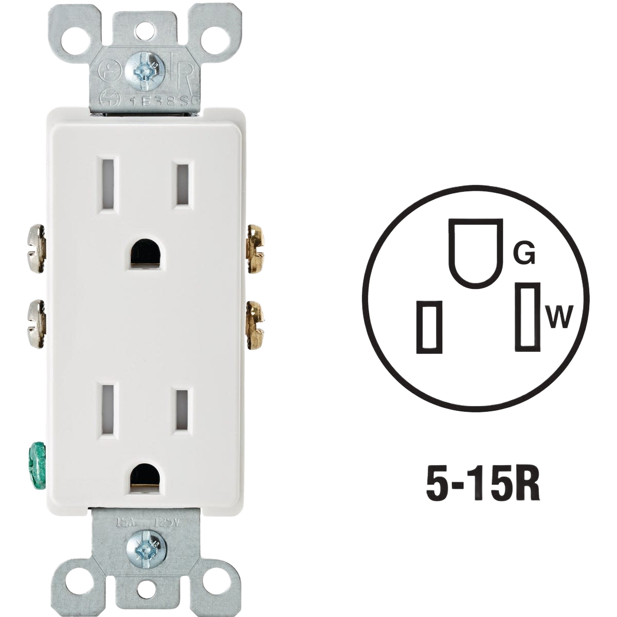White tamper resistant 15 amp duplex electrical outlet for home improvement and electrical boxes collections