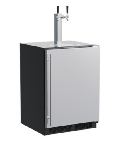 Undercounter stainless steel dispenser with twin taps and solid reversible door in kitchen appliances collection
